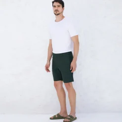 Calças E Bermudas>Basico.com Bermuda Algodão Stretch Masculina - Verde Cedro
