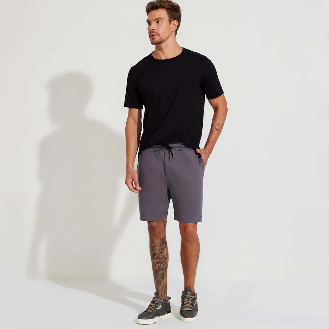 Calças E Bermudas>Basico.com Bermuda Amarração Masculina - Cinza Granito