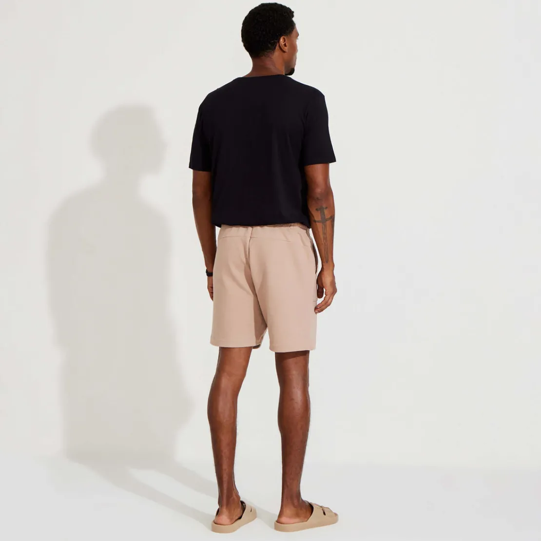 Linho | Calças E Bermudas>Basico.com Bermuda Blend Linho Masculina - Bege Amêndoa