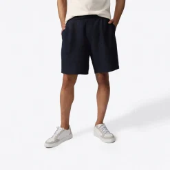 Linho | Calças E Bermudas>Basico.com Bermuda Blend Linho Textura Masculina - Azul Marinho