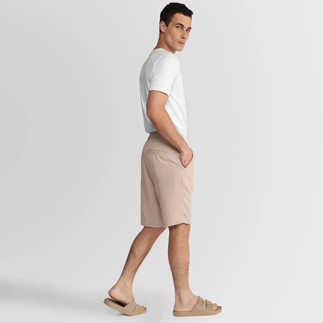 Linho | Calças E Bermudas>Basico.com Bermuda Linho Masculina - Bege