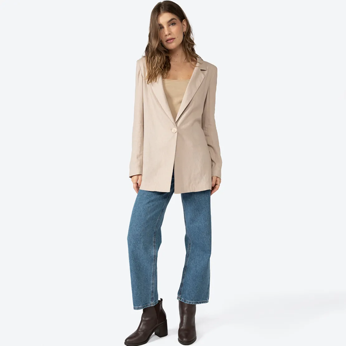 Linho>Basico.com Blazer Linho com Viscose Amplo Feminino - Bege