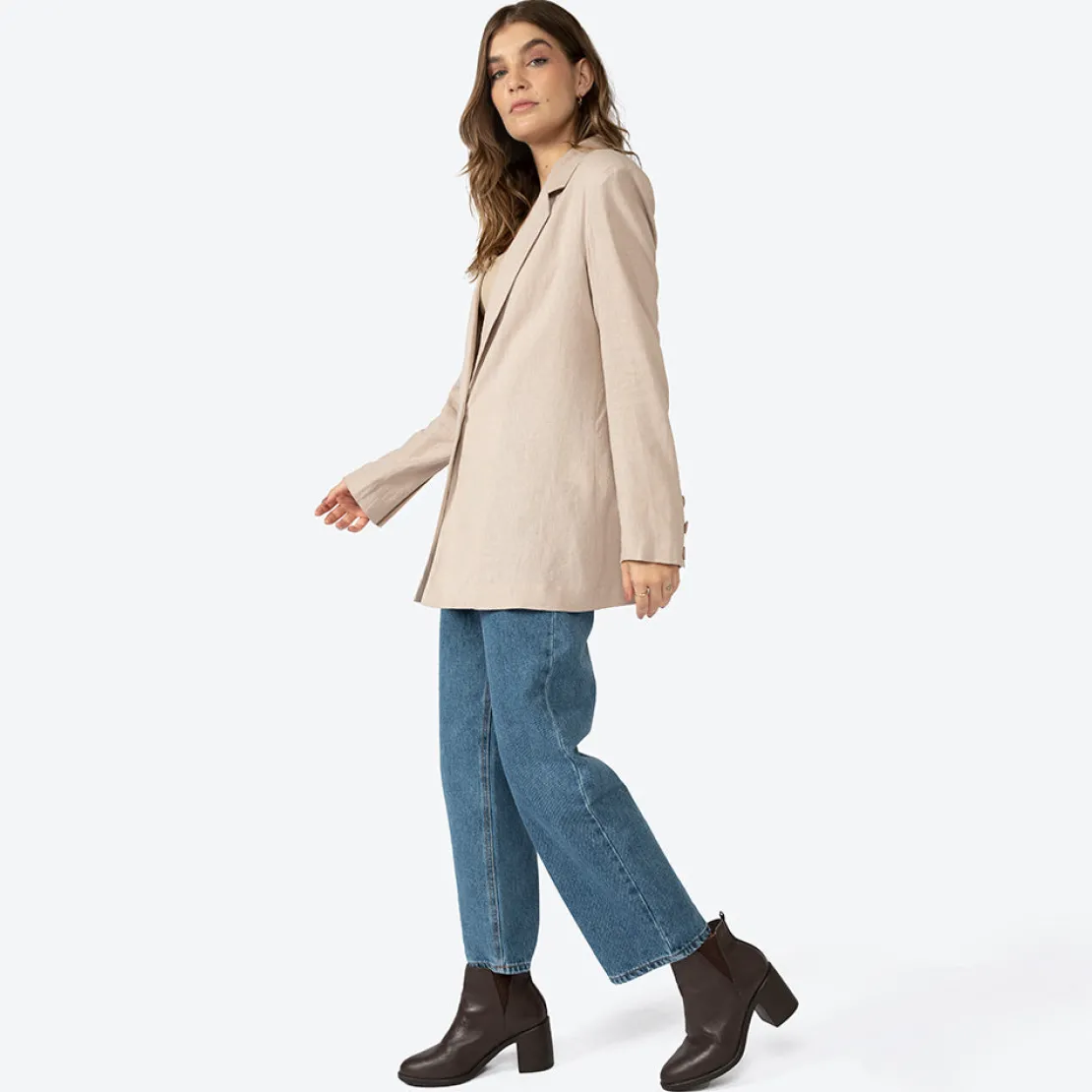 Linho>Basico.com Blazer Linho com Viscose Amplo Feminino - Bege