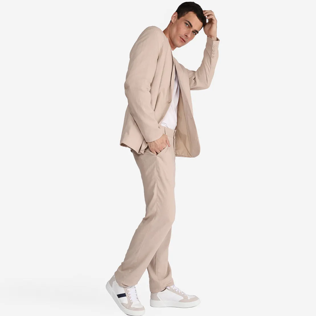 Linho>Basico.com Blazer Linho Masculino - Bege Natural