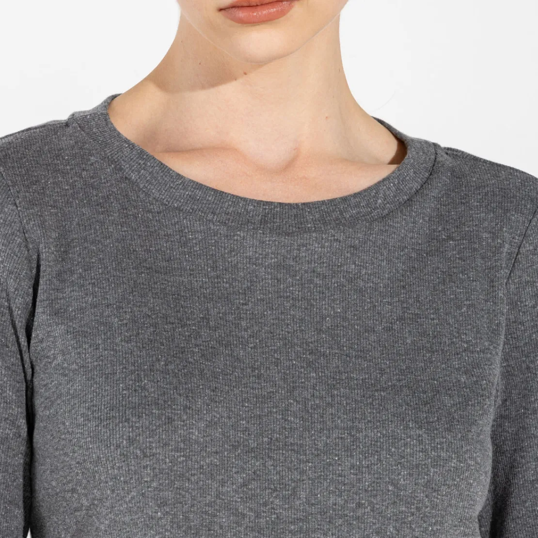 Blusas E Casacos | Blusas>Basico.com Blusa Algodão Canelado Manga Curta Feminina - Mescla Escuro