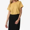 Blusas E Casacos>Basico.com Blusa Algodão Ultraleve Decote Costas Feminina - Amarelo Mel