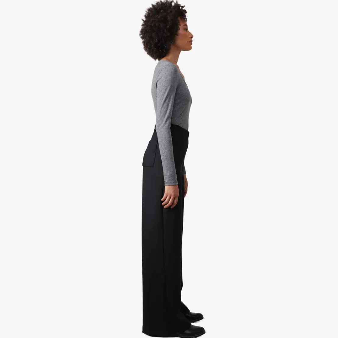 Blusas E Casacos>Basico.com Blusa Canelada Algodão Decote Quadrado Feminina - Mescla Escuro