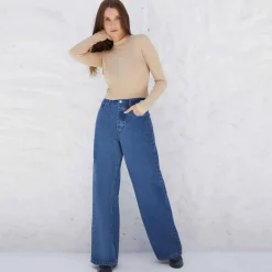 Blusas E Casacos | Viscose>Basico.com Blusa Canelada Viscose Gola Alta Feminina - Khaki
