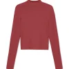 Blusas E Casacos>Basico.com Blusa Canelada Viscose Gola Alta Feminina - Marsala