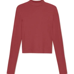 Blusas E Casacos>Basico.com Blusa Canelada Viscose Gola Alta Feminina - Marsala