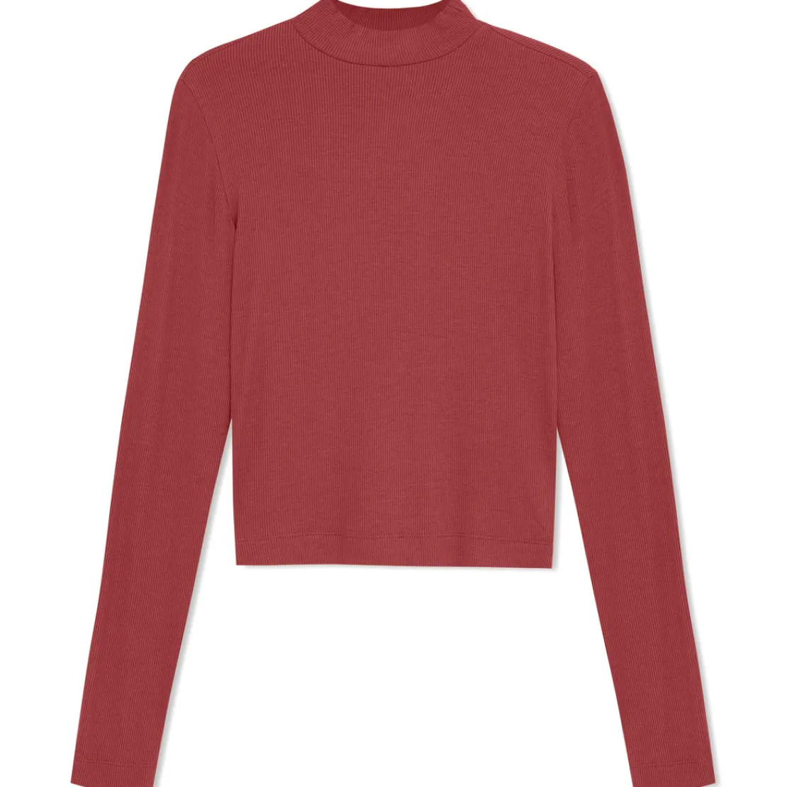 Blusas E Casacos>Basico.com Blusa Canelada Viscose Gola Alta Feminina - Marsala