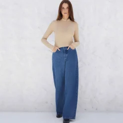 Blusas E Casacos | Viscose>Basico.com Blusa Canelada Viscose Gola Alta Feminina - Khaki
