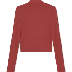Blusas E Casacos>Basico.com Blusa Canelada Viscose Gola Alta Feminina - Marsala
