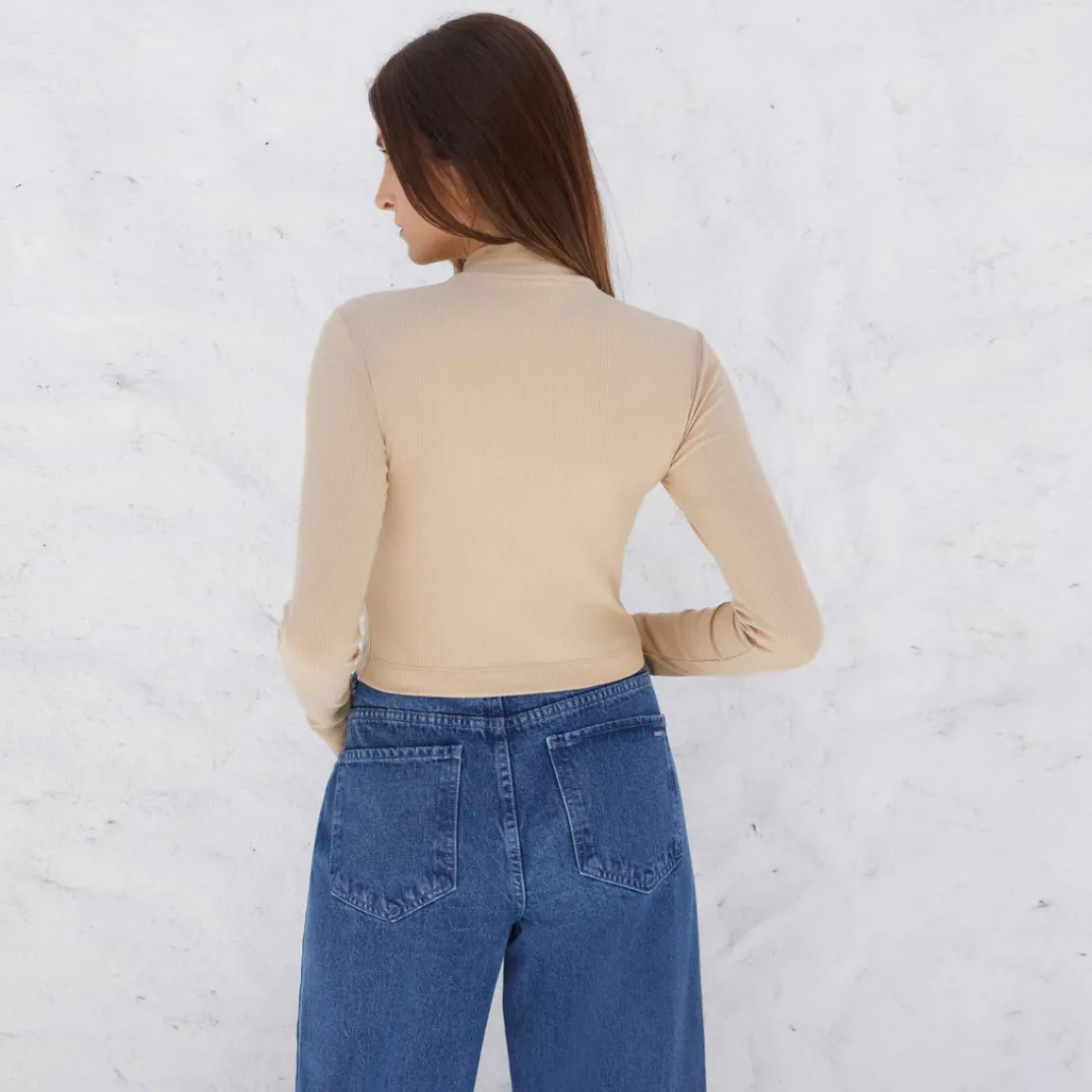 Blusas E Casacos | Viscose>Basico.com Blusa Canelada Viscose Gola Alta Feminina - Khaki