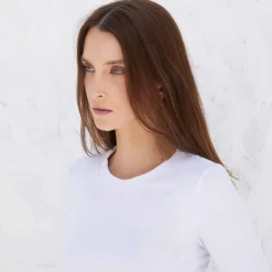 Blusas E Casacos | Viscose>Basico.com Blusa Canelada Viscose Manga 3/4 Feminina - Branco