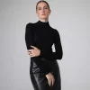 Blusas E Casacos | Blusas>Basico.com Blusa Canelado Algodão Gola Alta Feminina - Preto