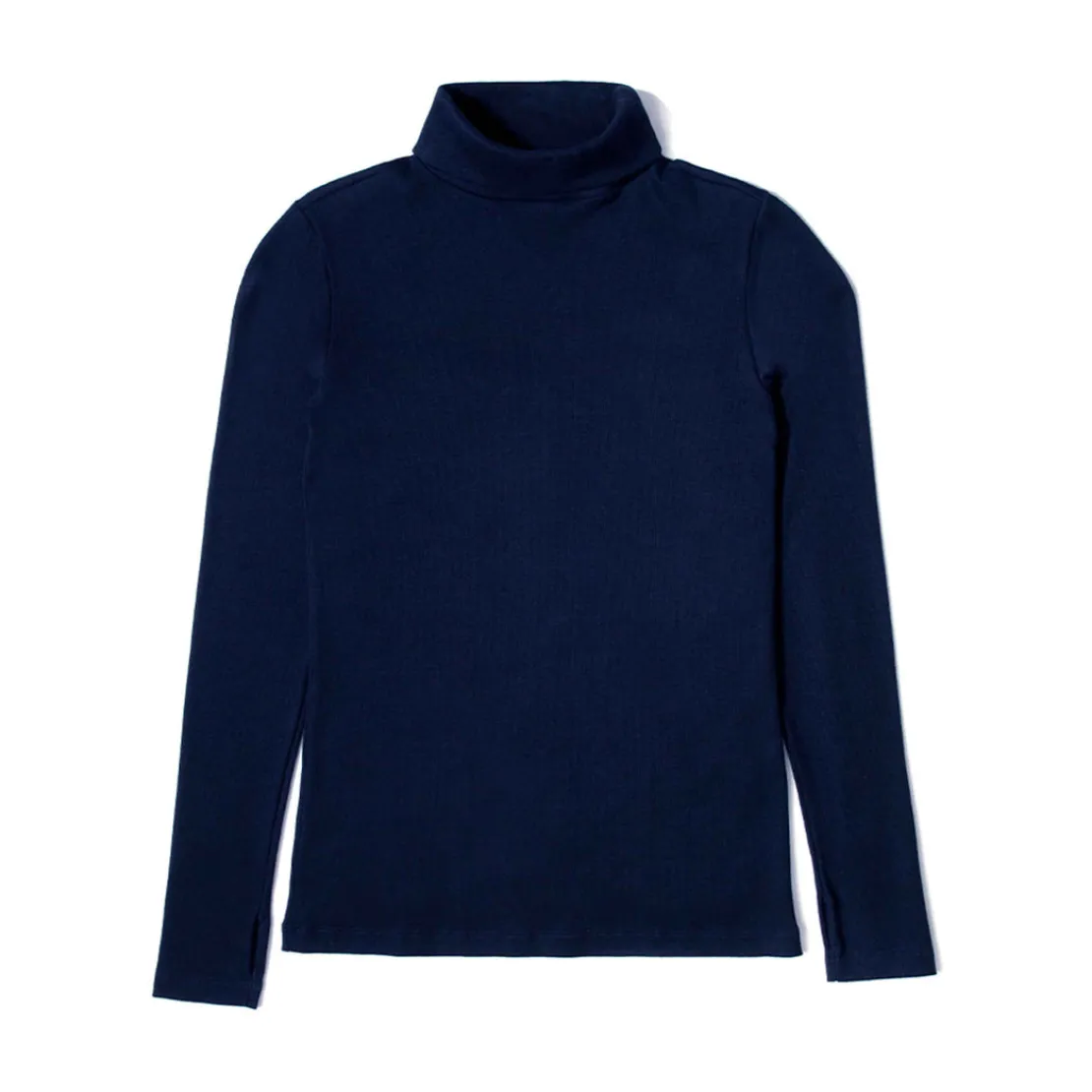 Camisetas>Basico.com Blusa Canelado Algodão Gola Rolê Feminina - Azul Marinho