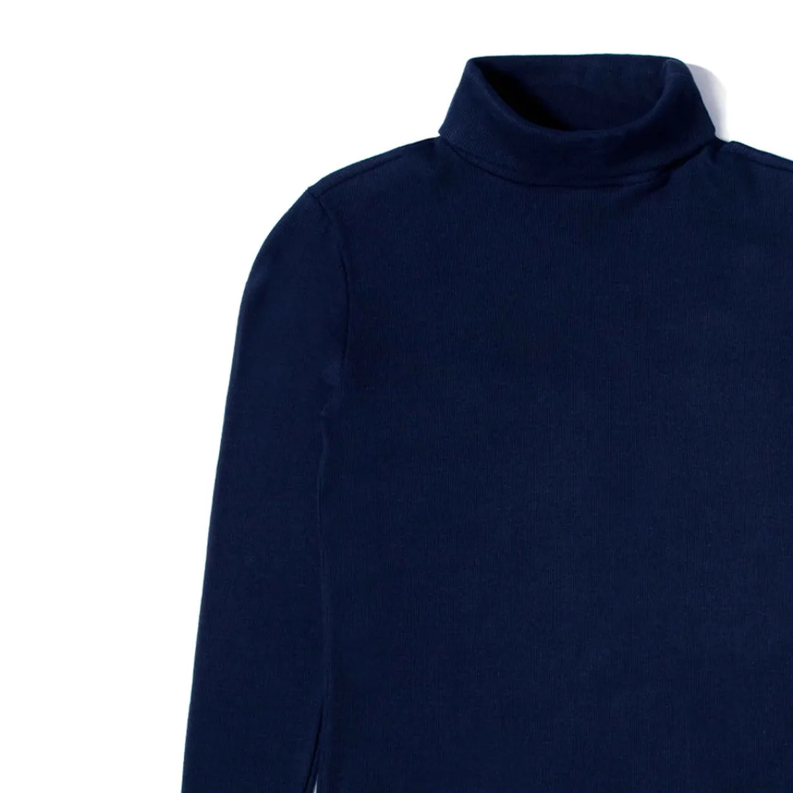 Camisetas>Basico.com Blusa Canelado Algodão Gola Rolê Feminina - Azul Marinho