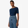 Blusas | Blusas E Casacos>Basico.com Blusa Cotton Pima Decote Canoa Feminina | Life Collection - Azul Marin