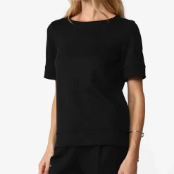 Blusas E Casacos>Basico.com Blusa Malha Estruturada Decote Canoa Feminina - Preto