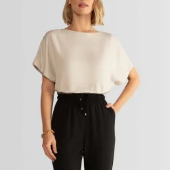 Blusas E Casacos | Viscose>Basico.com Blusa Viscose Cropped Feminina - Bege Areia