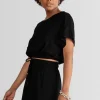 Blusas E Casacos | Viscose>Basico.com Blusa Viscose Cropped Feminina - Preto