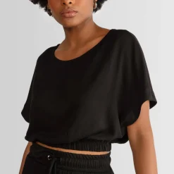 Blusas E Casacos | Viscose>Basico.com Blusa Viscose Cropped Feminina - Preto