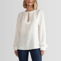 Blusas E Casacos>Basico.com Blusa Viscose Manga Longa - Off White