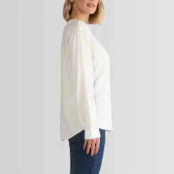 Blusas E Casacos>Basico.com Blusa Viscose Manga Longa - Off White