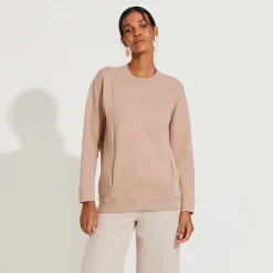 Blusas E Casacos | Linho>Basico.com Blusão Moletinho Stretch Linho Unissex - Bege Amêndoa