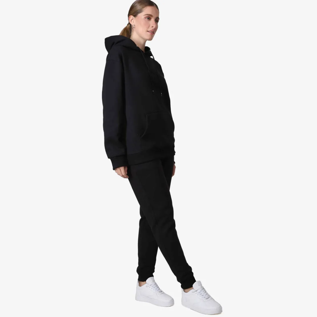 Blusas E Casacos | Moletons>Basico.com Blusão Moletom Flanelado Capuz - Preto