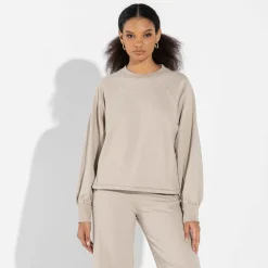 Blusas E Casacos | Moletons>Basico.com Blusão Moletom Leve Feminino - Bege Aveia