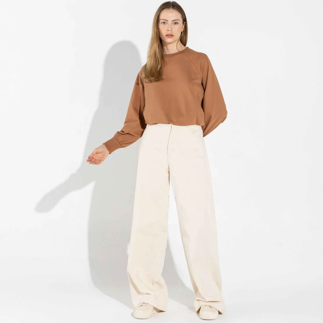 Blusas E Casacos | Moletons>Basico.com Blusão Moletom Leve Feminino - Ocre