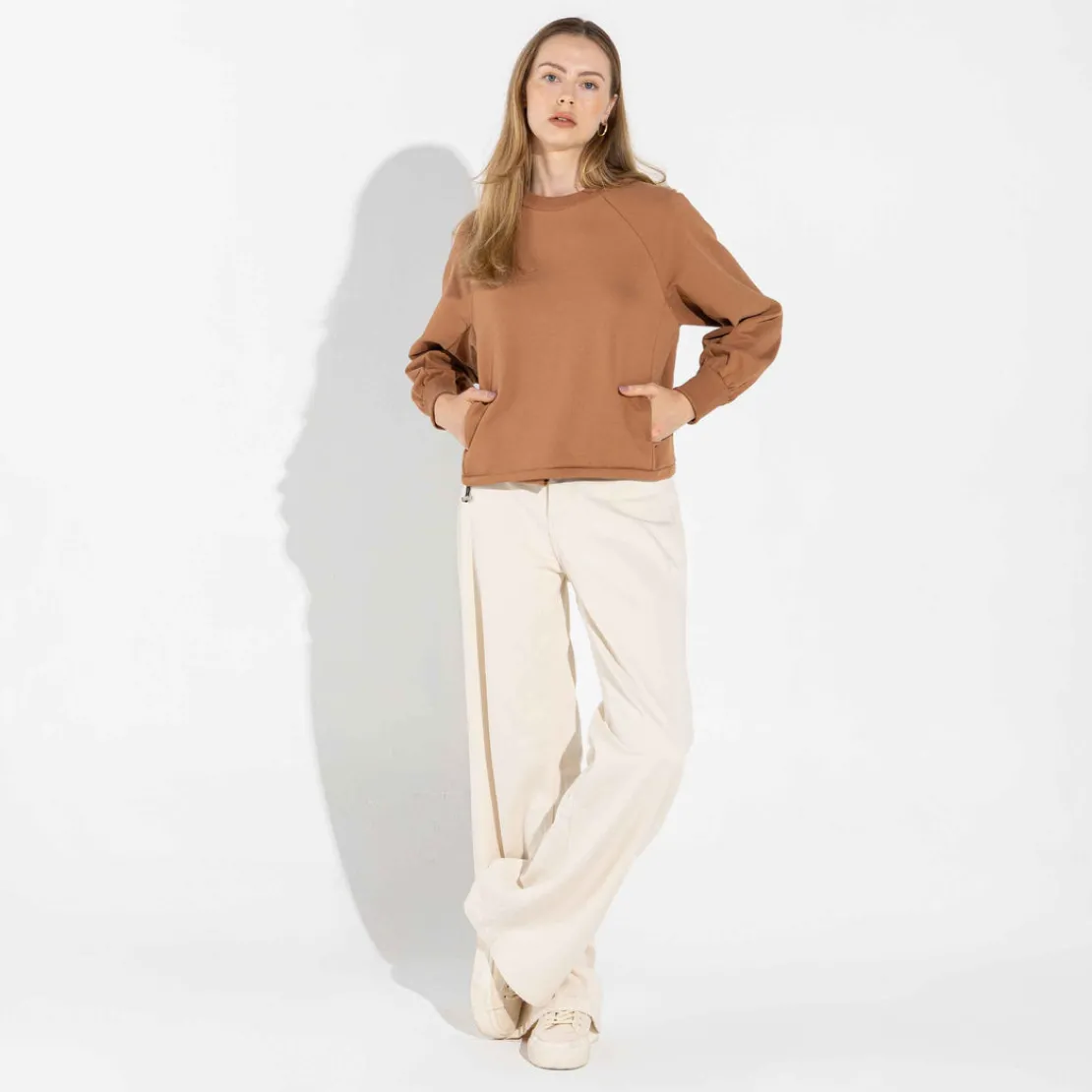Blusas E Casacos | Moletons>Basico.com Blusão Moletom Leve Feminino - Ocre