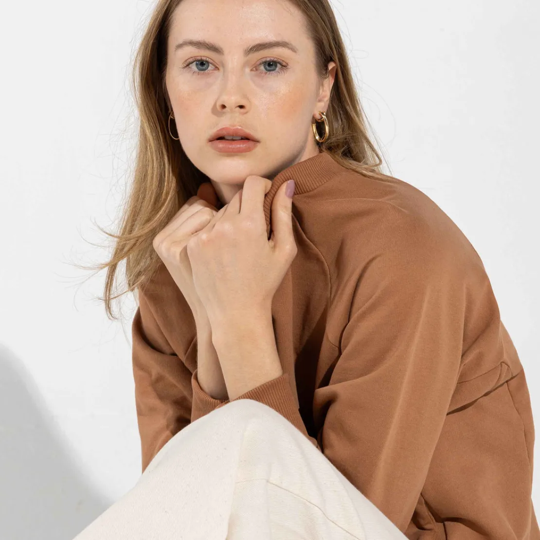 Blusas E Casacos | Moletons>Basico.com Blusão Moletom Leve Feminino - Ocre