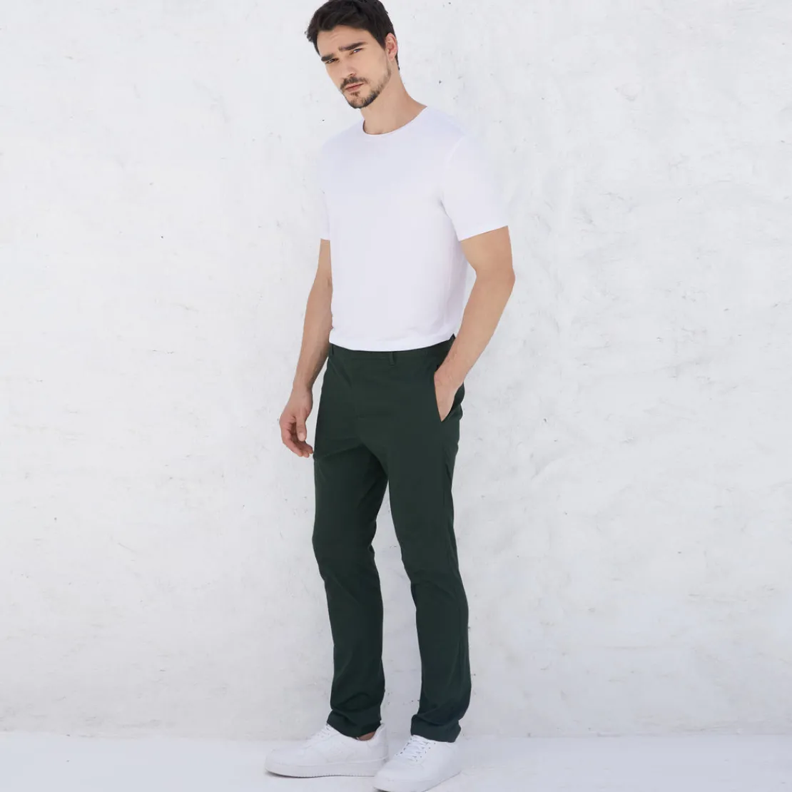 Calças E Bermudas | Masculino>Basico.com Calça Algodão Stretch Masculina - Verde Cedro