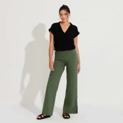 Calças | Feminino>Basico.com Calça Fenda Lateral Feminina - Verde Pinheiro