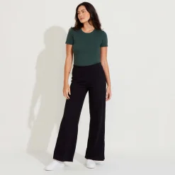 Calças | Feminino>Basico.com Calça Fenda Lateral Feminina - Preto