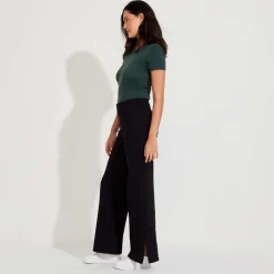 Calças | Feminino>Basico.com Calça Fenda Lateral Feminina - Preto