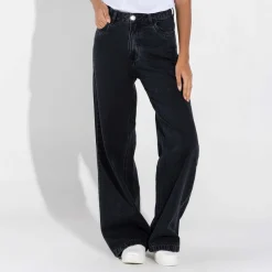 Calças | Jeans>Basico.com Calça Jeans Wide Feminina - Preto Estonado
