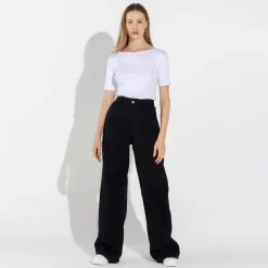 Calças | Jeans>Basico.com Calça Jeans Wide Feminina - Preto