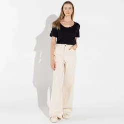 Calças | Jeans>Basico.com Calça Jeans Wide Feminina - Natural