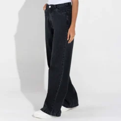 Calças | Jeans>Basico.com Calça Jeans Wide Feminina - Preto Estonado