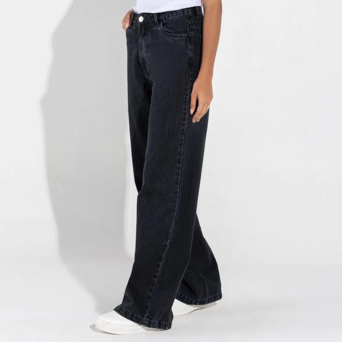 Calças | Jeans>Basico.com Calça Jeans Wide Feminina - Preto Estonado