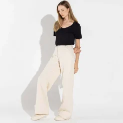 Calças | Jeans>Basico.com Calça Jeans Wide Feminina - Natural
