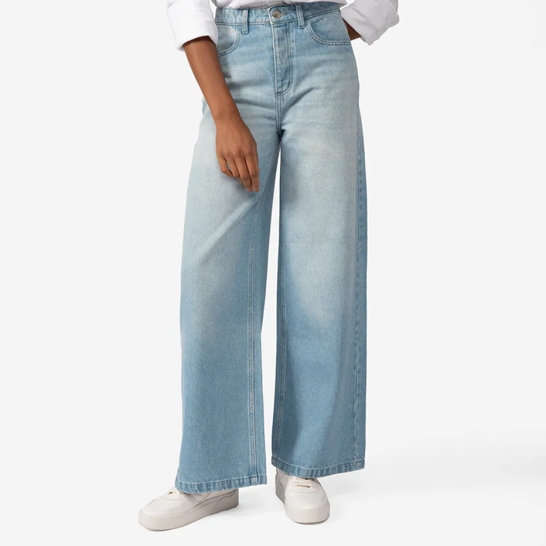 Calças | Jeans>Basico.com Calça Jeans Wide Feminina - Azul Claro