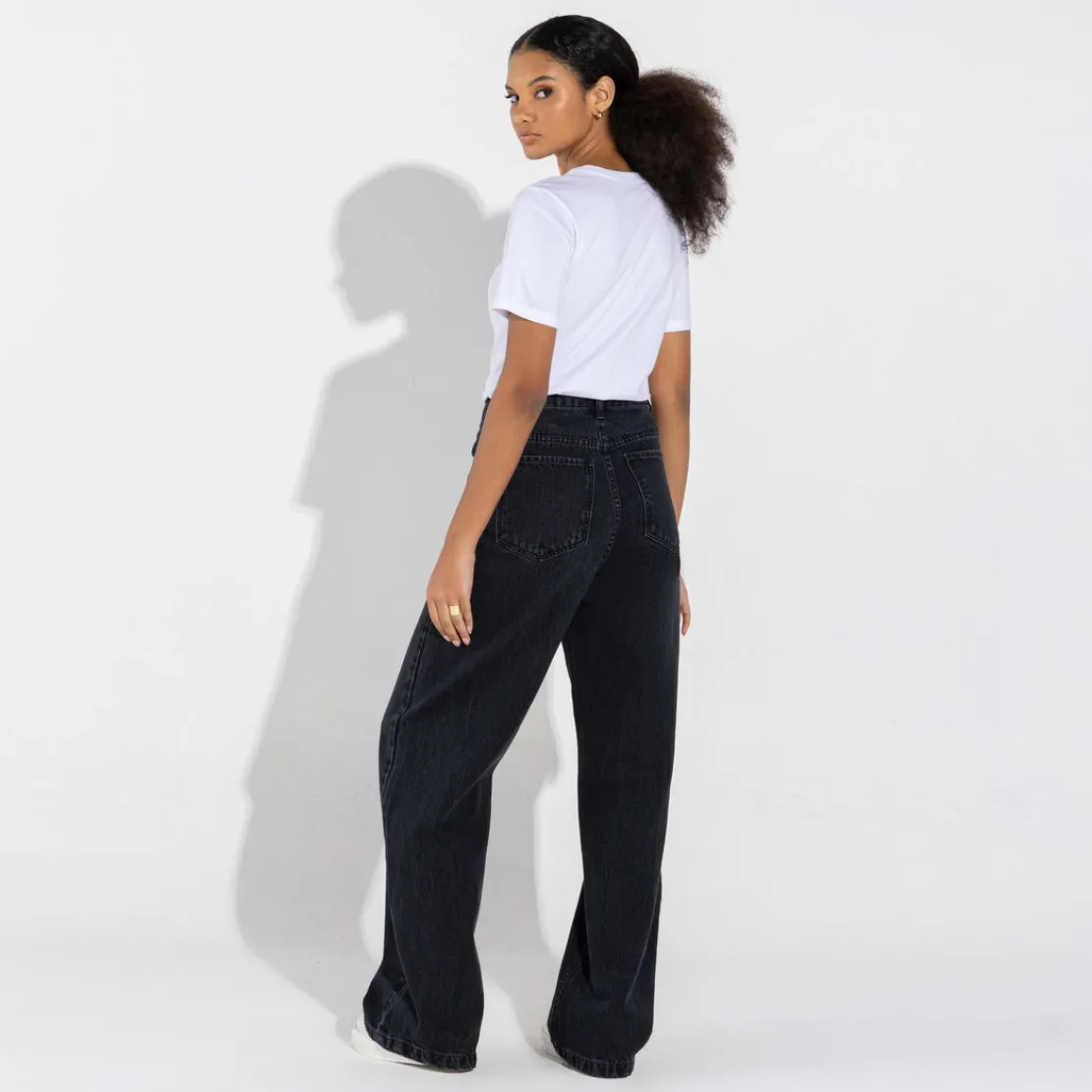 Calças | Jeans>Basico.com Calça Jeans Wide Feminina - Preto Estonado