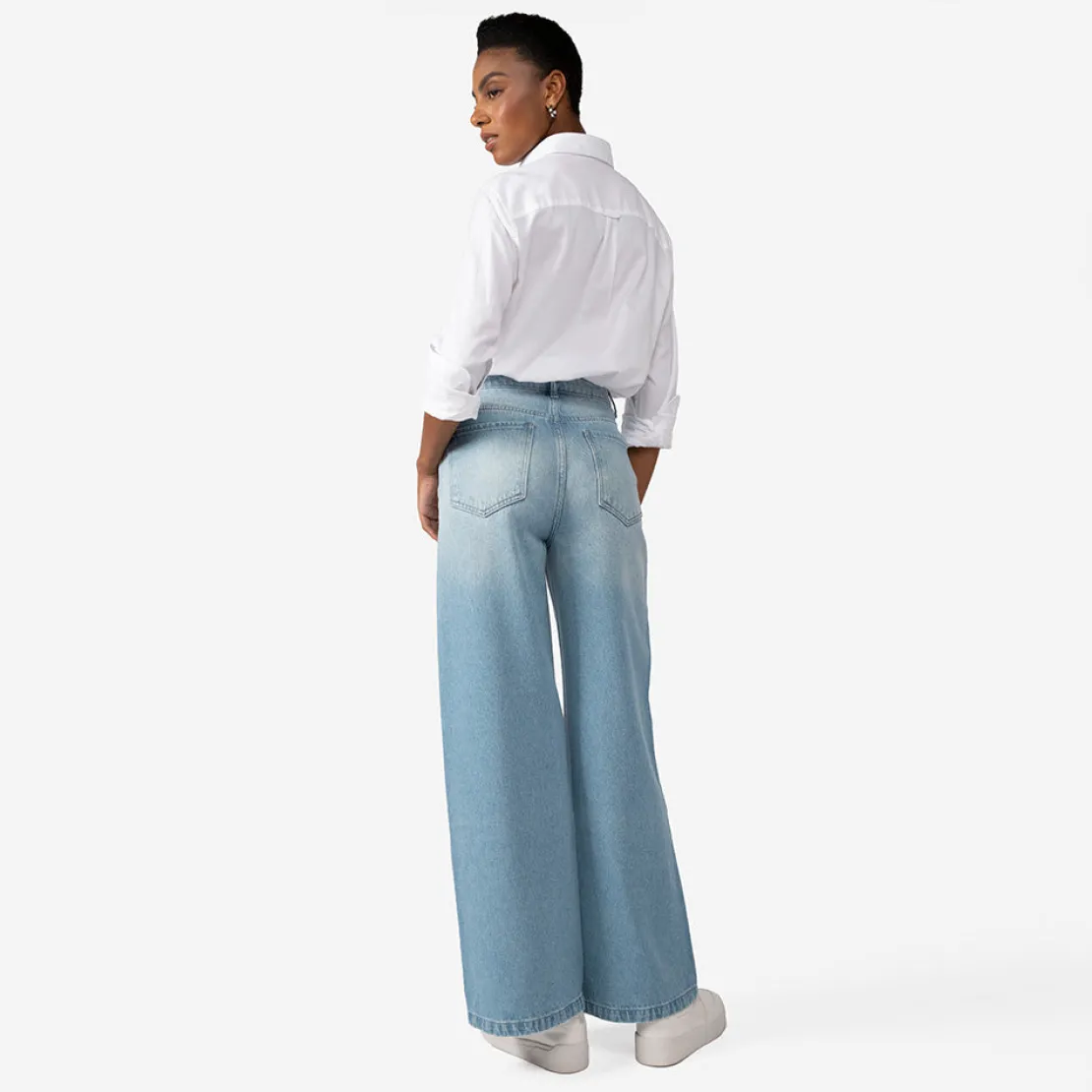 Calças | Jeans>Basico.com Calça Jeans Wide Feminina - Azul Claro