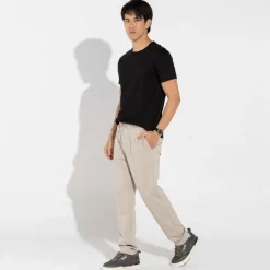 Calças | Calças E Bermudas>Basico.com Calça Reta Amarração Masculina - Bege Aveia