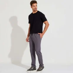 Calças E Bermudas | Masculino>Basico.com Calça Reta Amarração Masculina - Cinza Granito